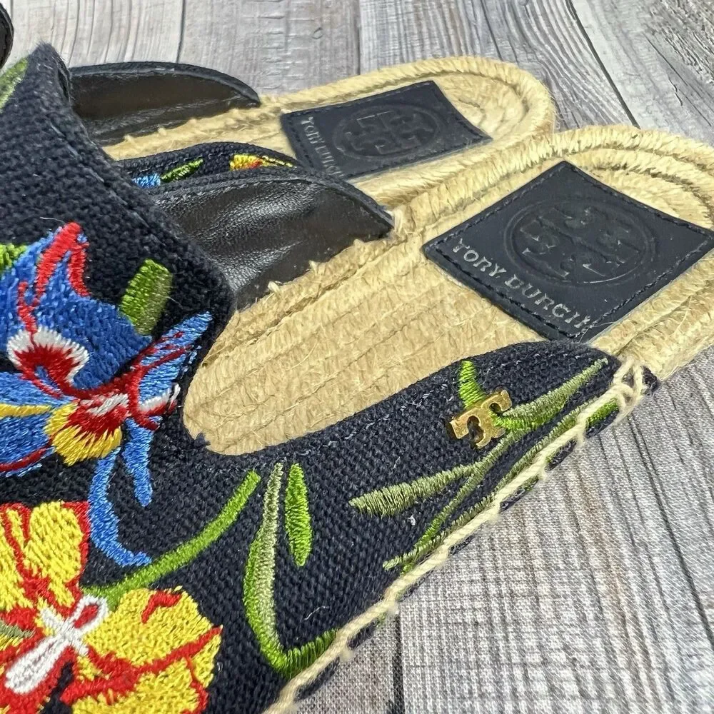 Tory Burch Max Espadrille Mule Embroidered Floral Size 5